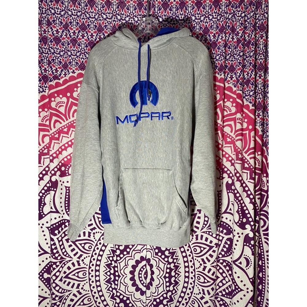 Mopar Embroidered Hoodie Gray Blue Size Large